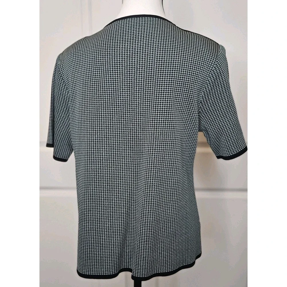 Misook Petite Shortsleeve Sweater Houndstooth Pullover Size Medium Contrast Trim